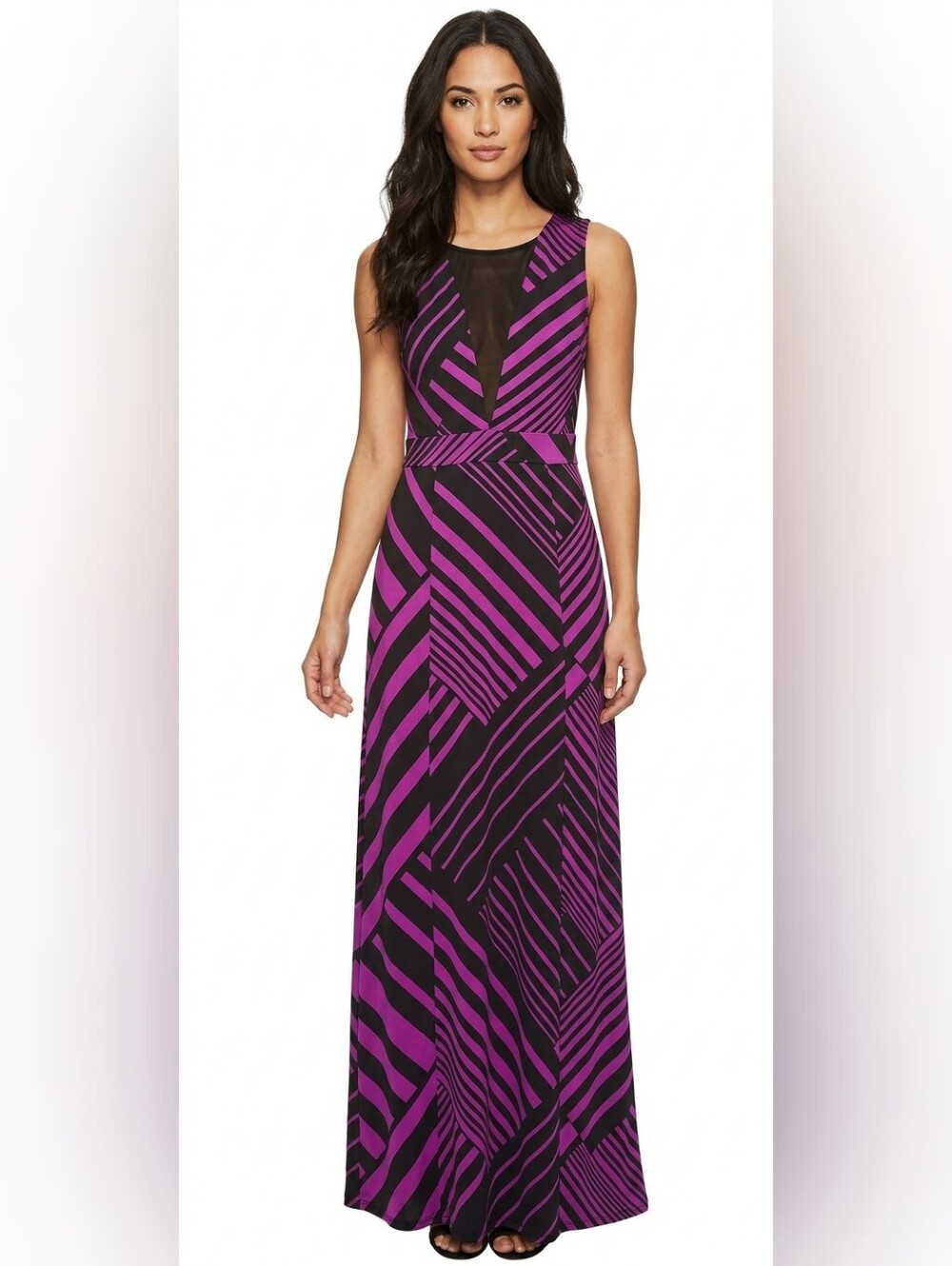 Bailey Blue Stripe Sleeveless Maxi Dress Chevron Medium M PreOwned Black Magenta